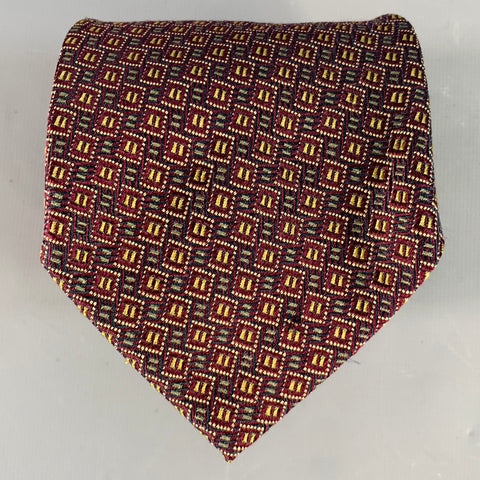 LUCIANO BARBERA Burgundy Grey Olive Geometric Jacquard Silk Tie