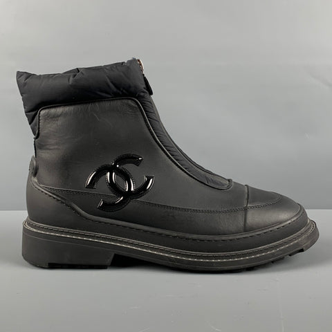 CHANEL Talla 11 Botas acolchadas de nailon negro