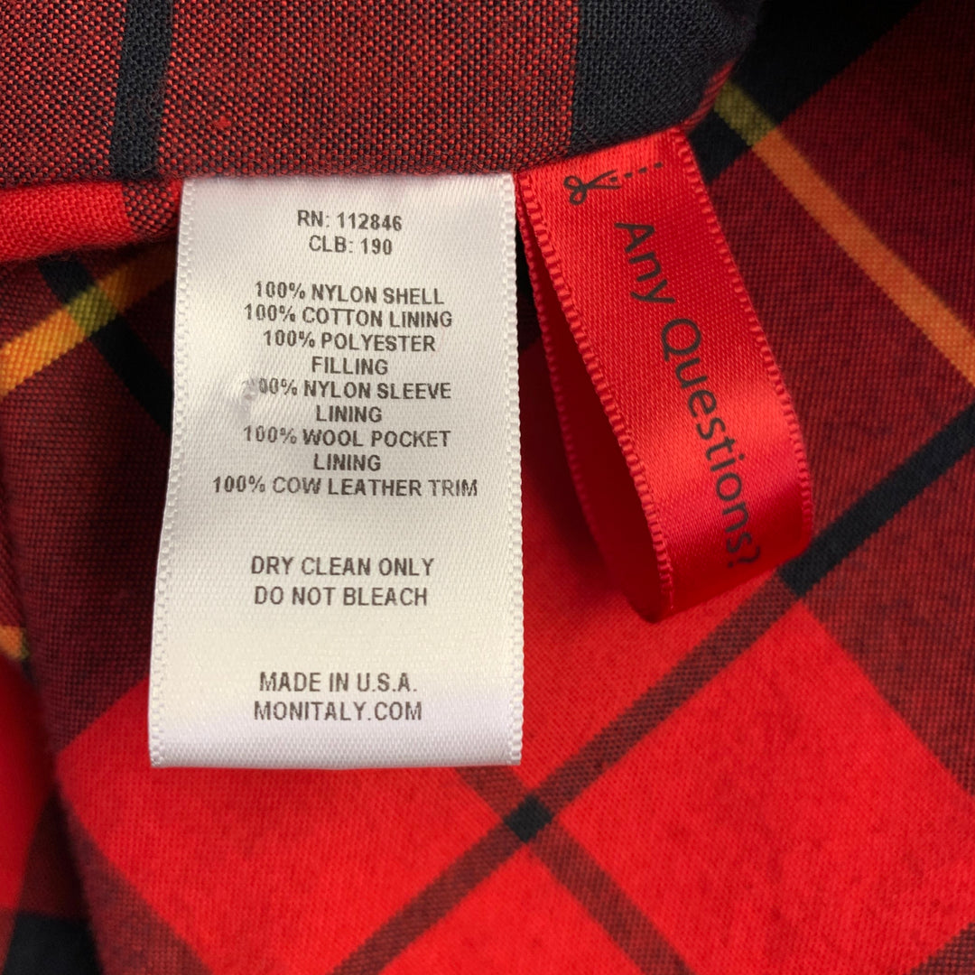 MONITALY Size L Red Quilted Nylon Hooded Buckle Clasp Coat