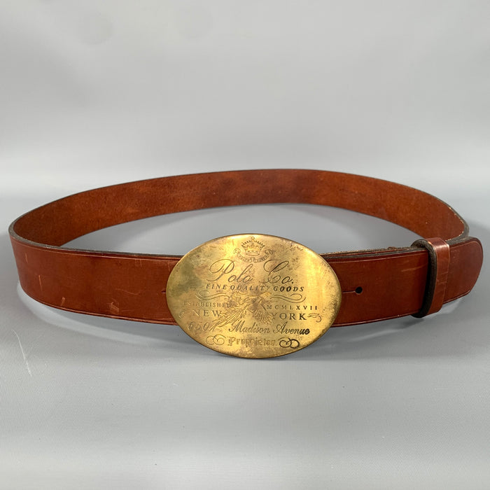 RALPH LAUREN Size 42 Brown Gold Solid Leather Belt