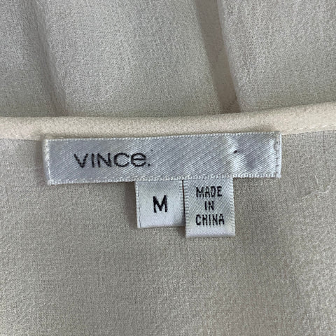 VINCE Size M Cream Silk Chiffon Ruffled Elastic Waistband Casual Top