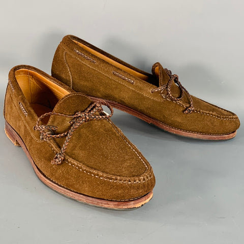 STUBBS & WOOTTON Size 11 Brown Suede Braided Trim Moccasin Loafers