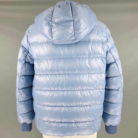 MONCLER Size XXXL Light Blue Quilted Polyamide Zip Up Jacket
