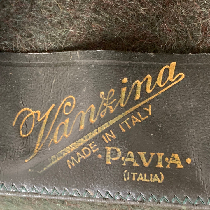VANZINA PAVIA Size 7 1/8 Green Felt Feather Trilby Fedora