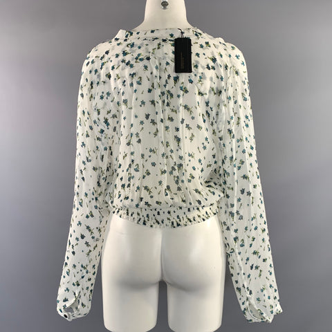 RAG & BONE Size S White Blue Viscose Floral Sheer Casual Top