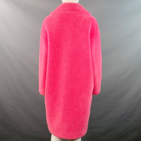 STAND STUDIO Size M Camille Cocoon Pink Polyester Faux Fur Notch Lapel Coat