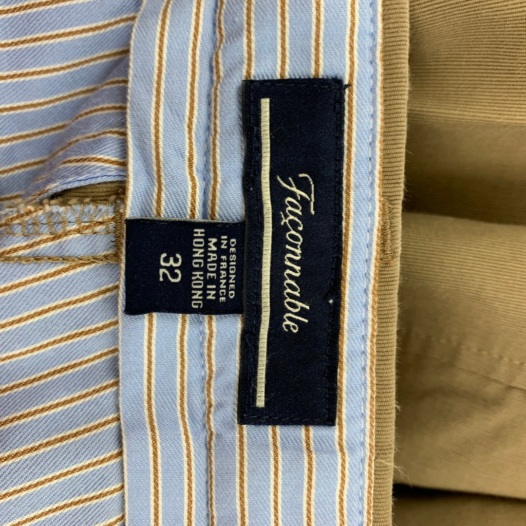 FACONNABLE Taille 32 Pantalon décontracté en velours côtelé kaki en coton à devant plat