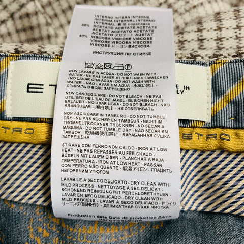 ETRO Size 38 Grey Taupe Houndstooth Cotton Wool Flat Front Dress Pants