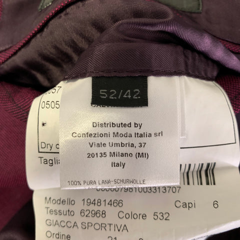 CALVIN KLEIN Size 42 Burgundy Nailhead Wool Notch Lapel Suit