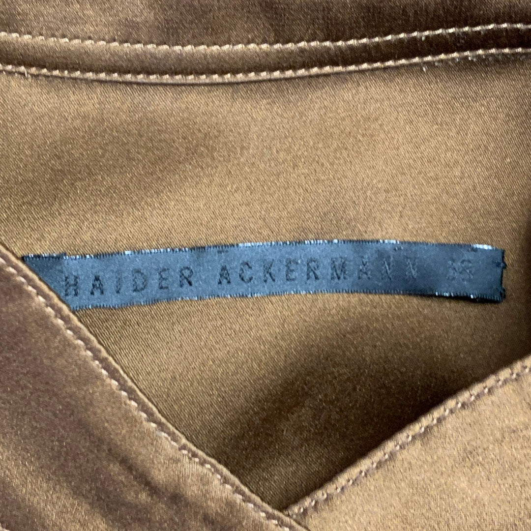 HAIDER ACKERMANN Size S Brown Silk Satin Nehru Collar Hidden Buttons Shirt