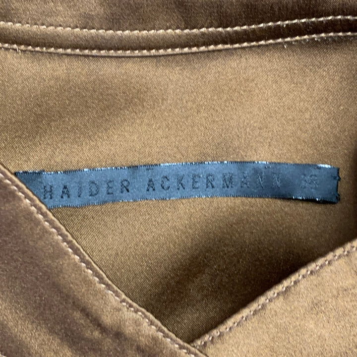 HAIDER ACKERMANN Size S Brown Silk Satin Nehru Collar Hidden Buttons Shirt