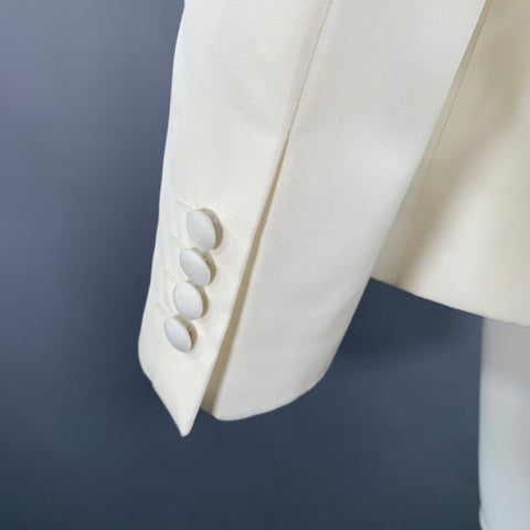CALVIN KLEIN Size 40 Off White Silk Peak Lapel Sport Coat