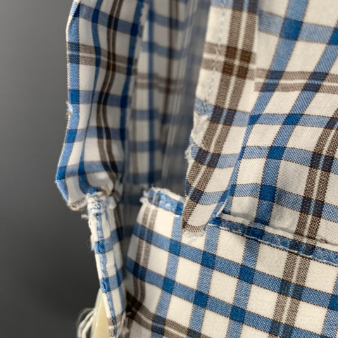 ISAIA Size M Blue White Brown Plaid Cotton Spread Collar Long Sleeve Shirt
