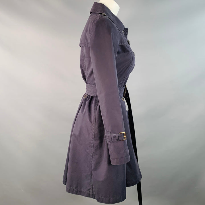 BURBERRY Size 2 Navy Cotton Blend Belted Trench Coat