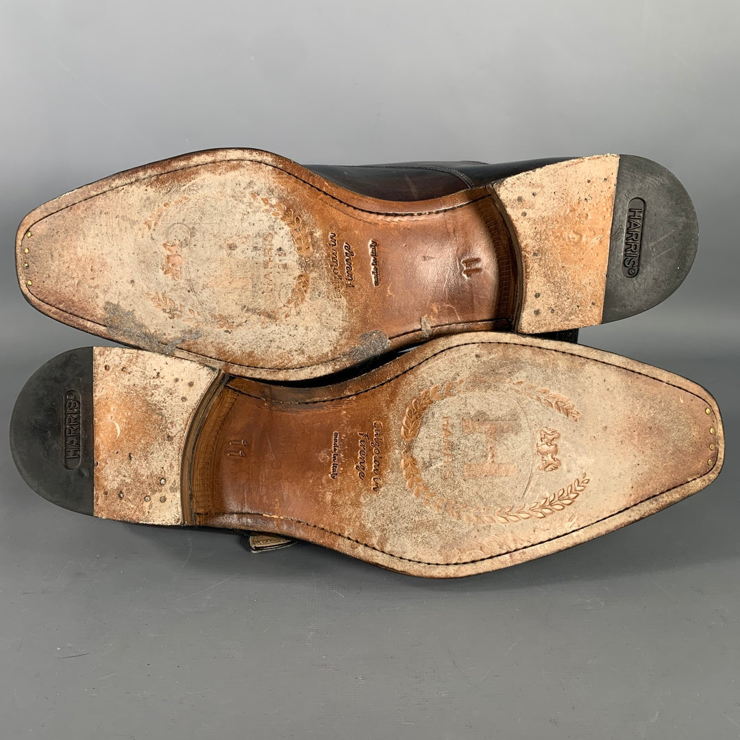 CALZOLERIA HARRIS Size 12 Brown Antique Leather Monk Strap Loafers