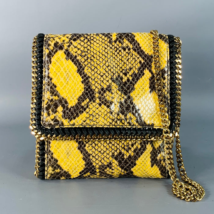 STELLA McCARTNEY Falabella Yellow Black Gold Chain Snake Embossed Handbag