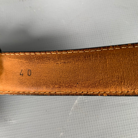 SAKS FIFTH AVENUE Size 40 Black Gold Lizard Leather Brass Belt