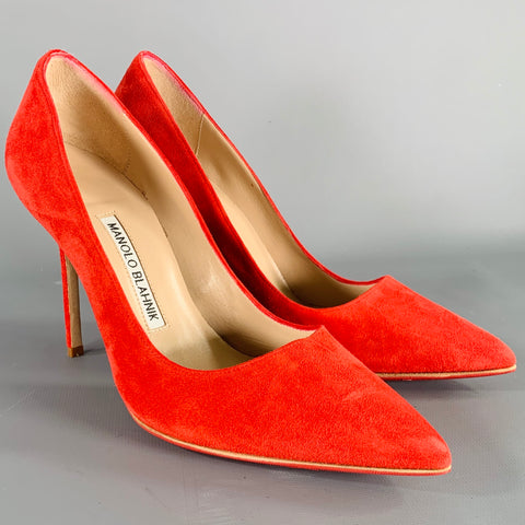 MANOLO BLAHNIK Size 6.5 Red Suede Pointed Toe Pumps