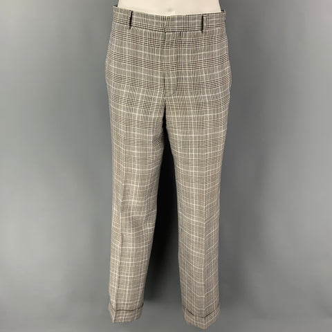 BLACK FLEECE Size 38 Black White Glenplaid Wool Blend Notch Lapel Suit
