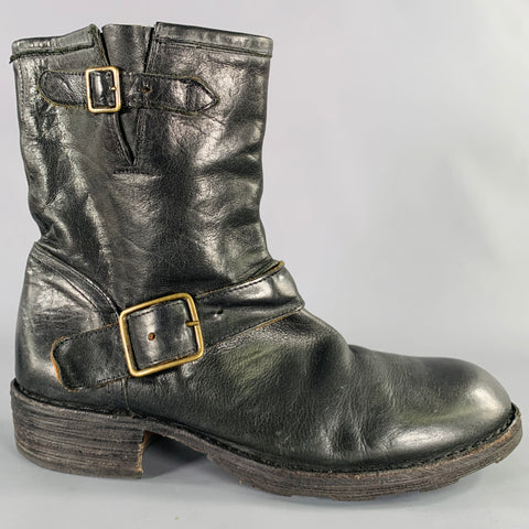 FIORENTINI + BAKER Size 8 Black Distressed Leather Motorcycle Boots