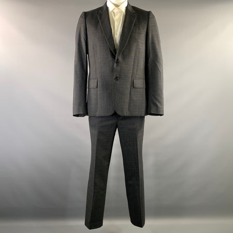 PAUL SMITH Chest Size 44 Grey Navy Plaid Wool Notch Lapel 36 31 Suit