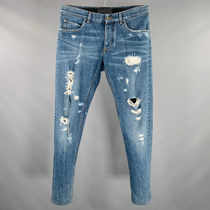 DOLCE & GABBANA Size 32 16 Classic Blue Cotton Relaxed Distressed Jeans