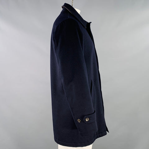 GOLDEN BEAR Size L Navy Wool Zip Buttons Coat