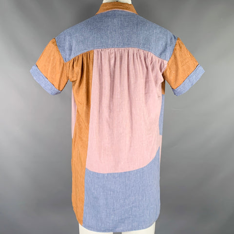 SESSU'N Size S Blue Purple Brown Linen Viscose Color Block Ruched Shirt