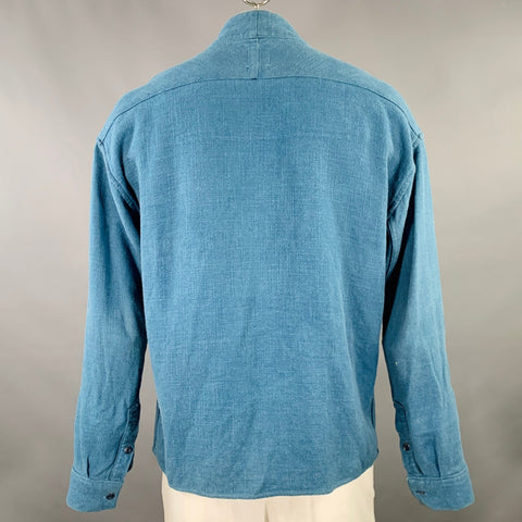 VISVIM Size XL Lhamo Blue Woven Rayon Linen Collarless Long Sleeve Shirt