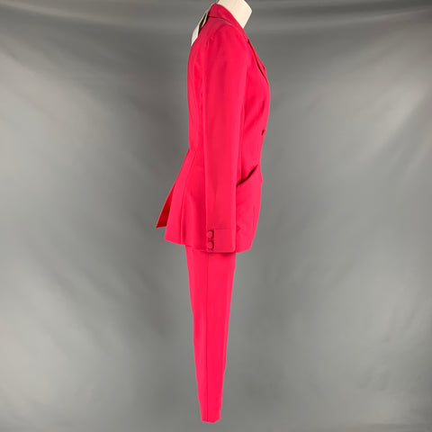 LA PERLA Size 4 Pink Fuchsia Wool Eastane Double Breasted Pants Suit