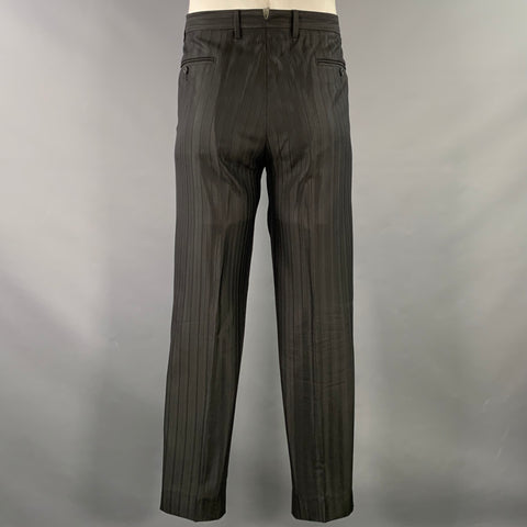 VERSACE COLLECTION Size 44 Black Stripe Viscose Blend Notch Lapel Suit