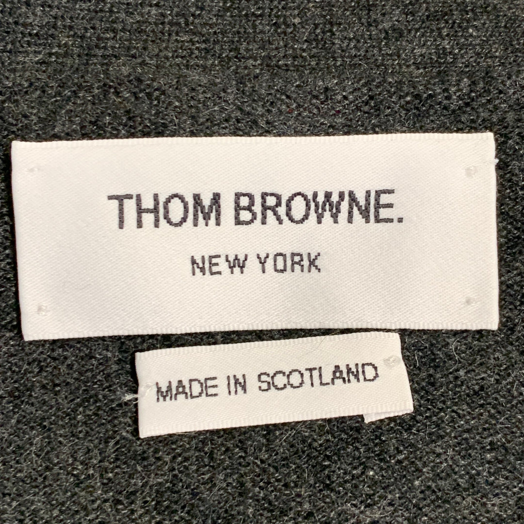 THOM BROWNE Size L White Charcoal 4 Bar Stripe Cashmere Two Pockets Cardigan