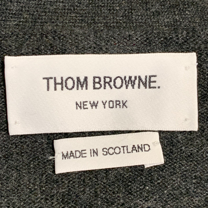 THOM BROWNE Size L White Charcoal 4 Bar Stripe Cashmere Two Pockets Cardigan
