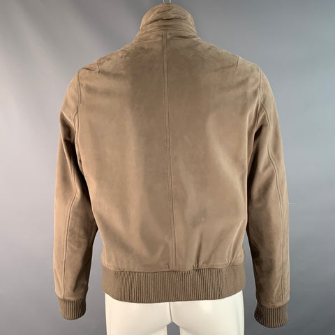 LORO PIANA Size M Brown Suede Leather Herringbone Wool Reversible Jacket