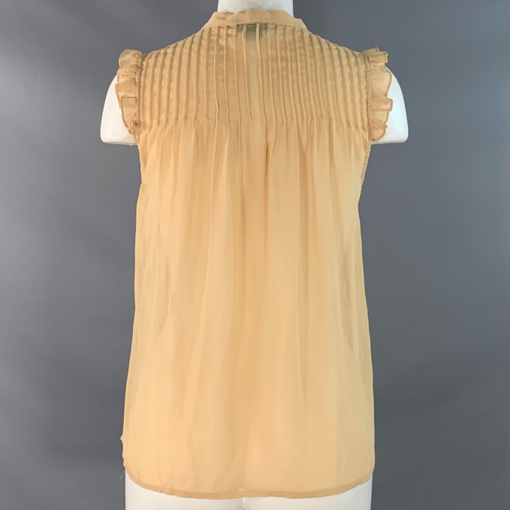 BOB MACKIE Size S Beige Polyester Pleated Sleeveless Blouse