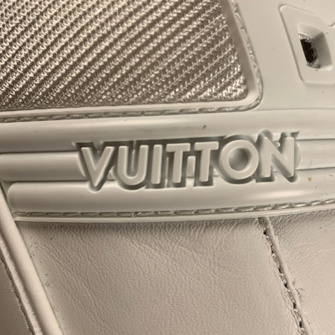 LOUIS VUITTON Size 11.5 White Mixed Materials Leather Lace Up Sneakers