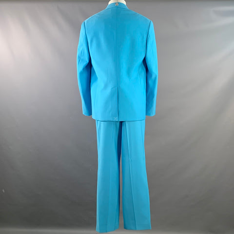 BURBERRY Size 38 Aqua Wool Peak Lapel Double Breasted Suit