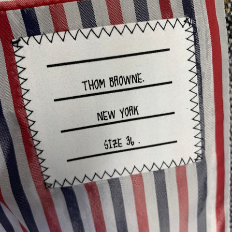 THOM BROWNE Taille 0 Noir Gris Laine Mohair Gilet Donegal