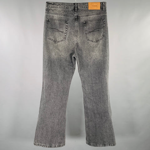 FLANEUR Size 32 Grey Distressed Cotton High Waisted Wide Leg Jeans