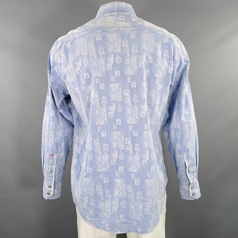 ROBERT GRAHAM Size L Blue Light Blue Squares Monogram Cotton Long Sleeve Shirt