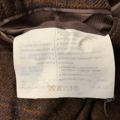 ERMENEGILDO ZEGNA Chest Size 44 Brown Blue Plaid Cashmere & Silk Sport Coat