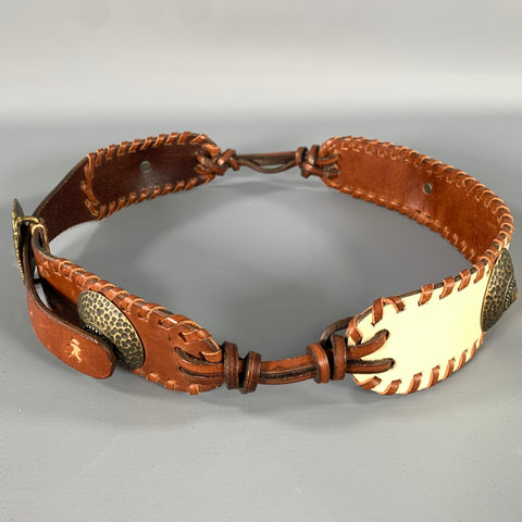 HENRY BEGUELIN Waist Size 29 Brown White Leather Belt