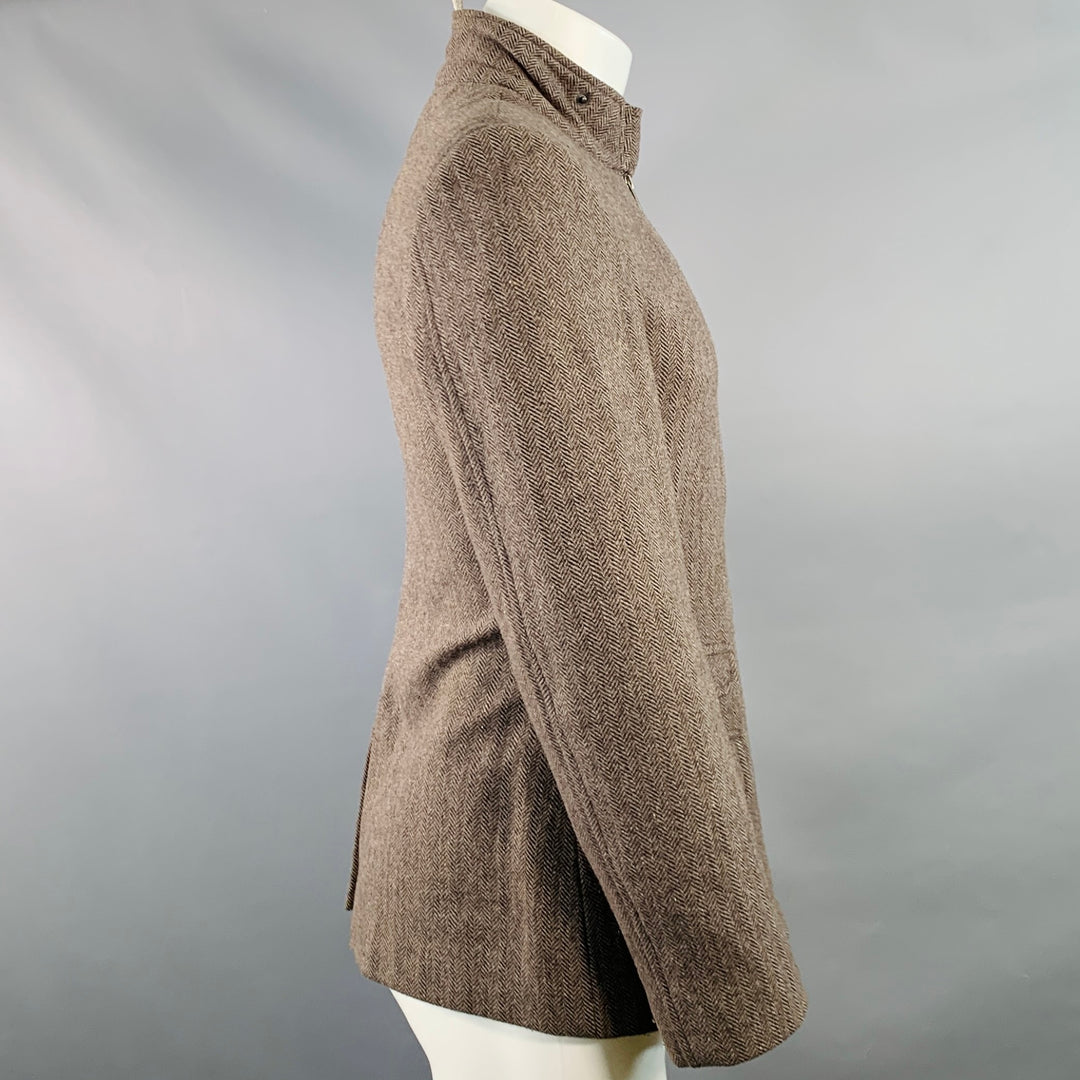 MENK Size S Brown Herringbone Wool Blend Zip Up Jacket