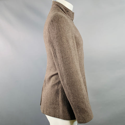 MENK Size S Brown Herringbone Wool Blend Zip Up Jacket