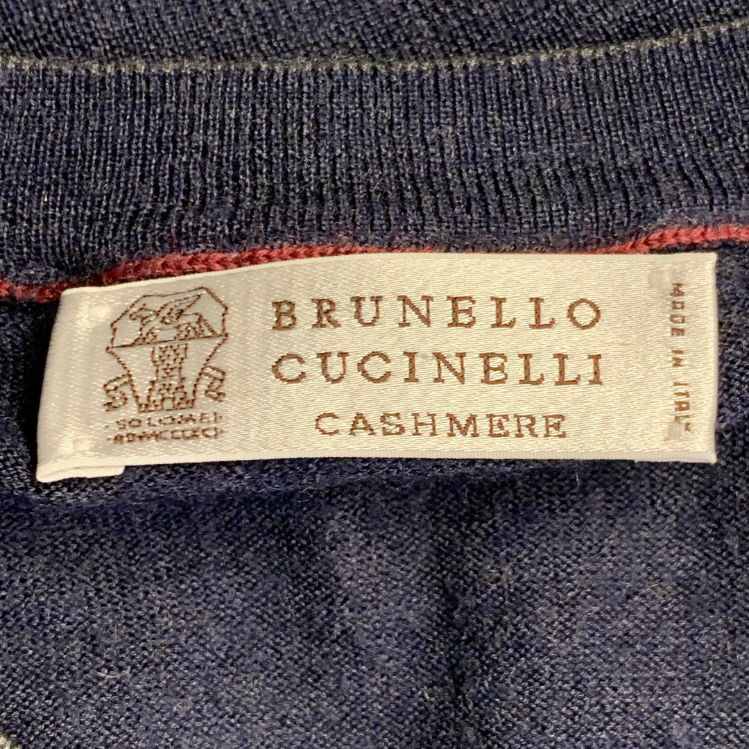 BRUNELLO CUCINELLI Size M Navy Jersey Wool Cashmere V-Neck Pullover