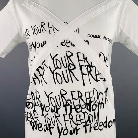 COMME des GARCONS HOMME PLUS 2019 Size M White Black Print Cotton Crew Neck T-shirt