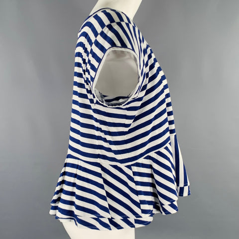 COMME des GARCONS Size S White Blue Cotton Stripe Short Sleeve Casual Top