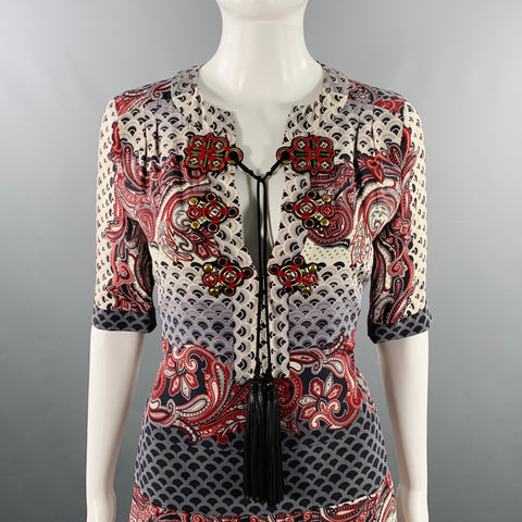 GUCCI Size 4 Multi Color Silk Chinoiserie Pleated Dress