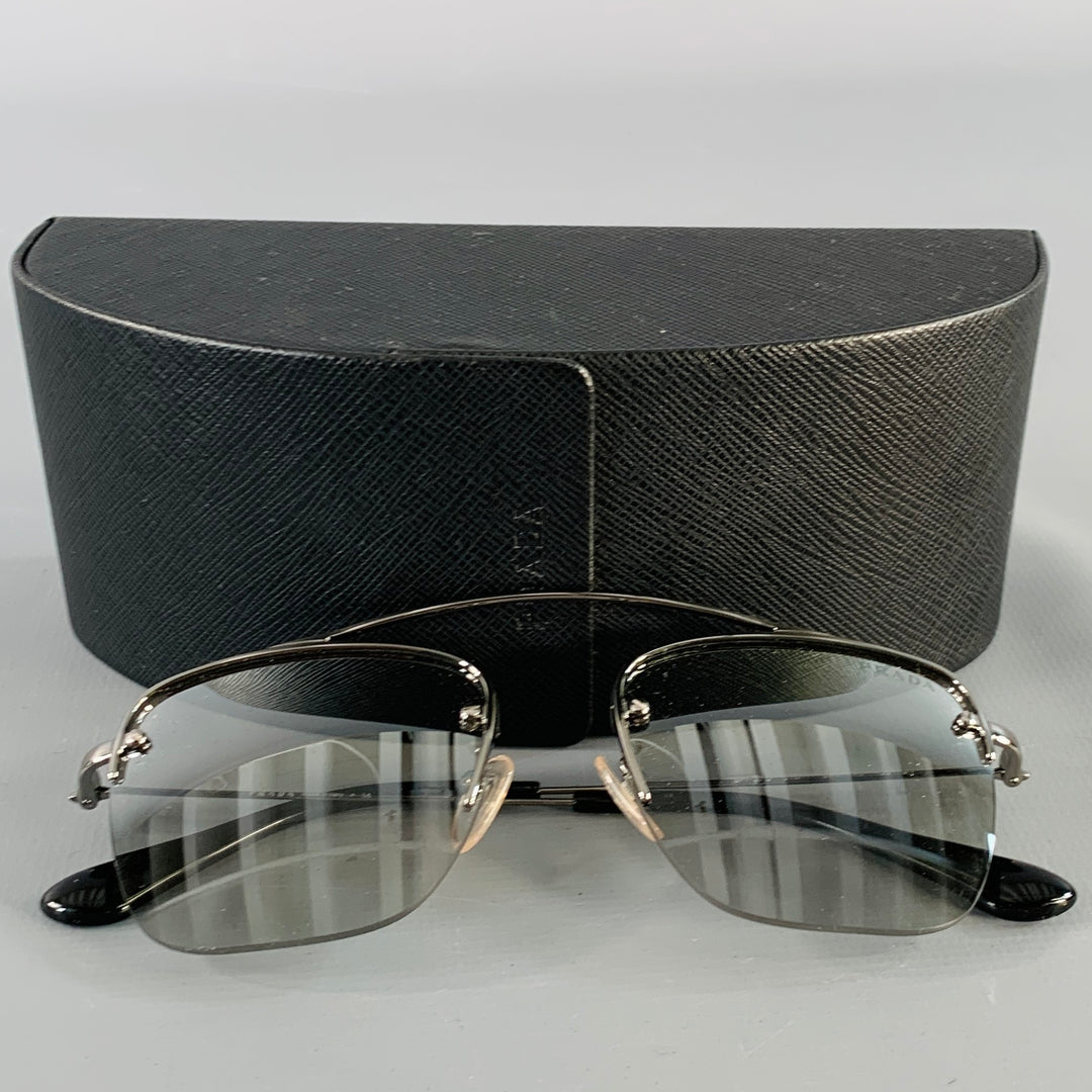 PRADA Silver Metal Square Semi Rimless Sunglasses