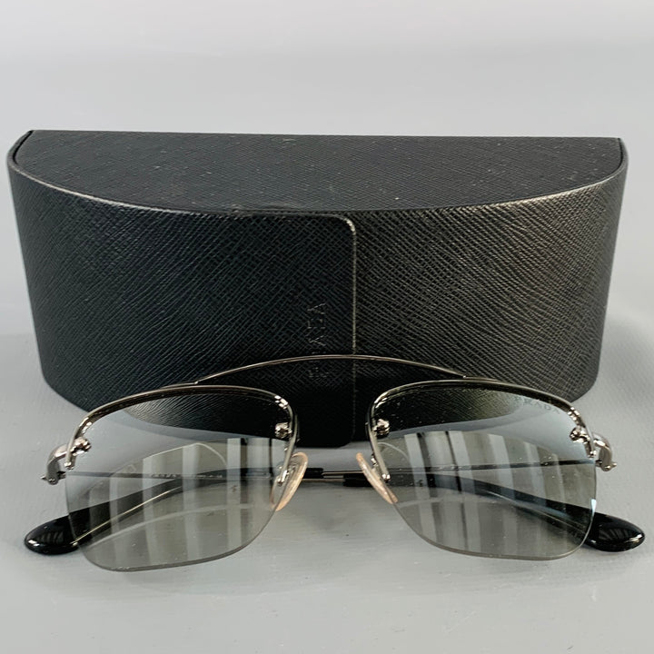 PRADA Silver Metal Square Semi Rimless Sunglasses